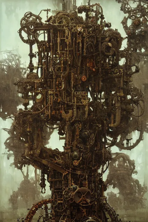 Image similar to dieselpunk tree made from engines, painted by ruan jia, raymond swanland, lawrence alma tadema, zdzislaw beksinski, norman rockwell, jack kirby, tom lovell, alex malveda, greg staples