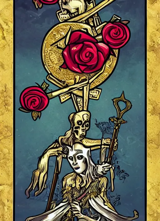 Image similar to tarot card :: horror :: hearts and roses :: gold and silver :: guns and swords :: by deiv calviz and bossmonsterbani