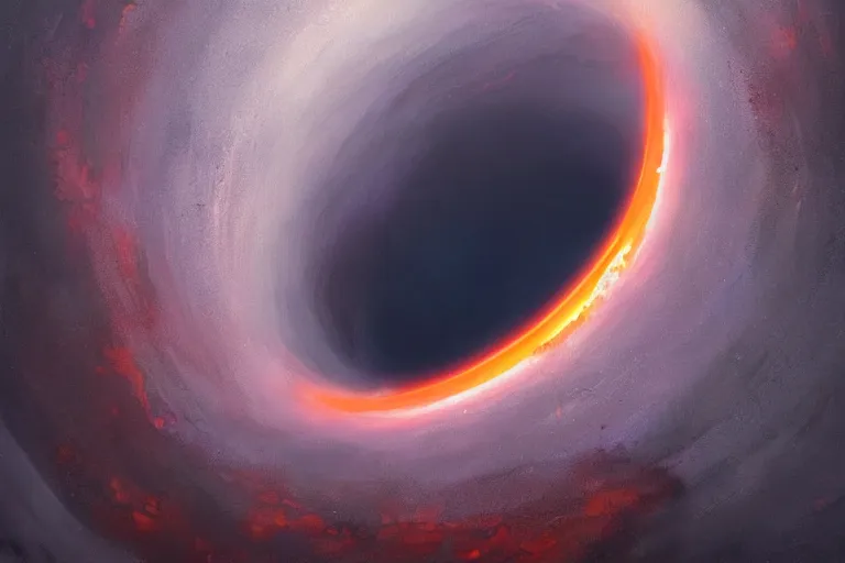 Image similar to a beautiful oil painting of the event horizon of a black hole, orange, warping, detailed, beautiful, awe - inspiring, bright, by greg rutkowski, trending on artstation