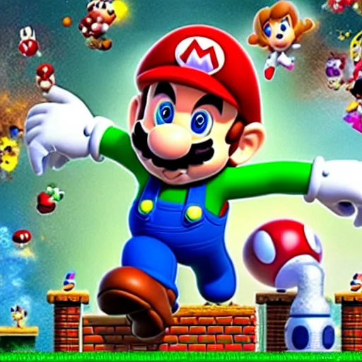 Image similar to extremely zoomed-in photo of Super Mario looking surprised