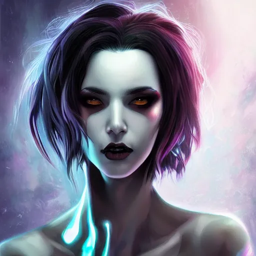 Image similar to portrait of pale cyberpunk goth girl, cover by Artgerm