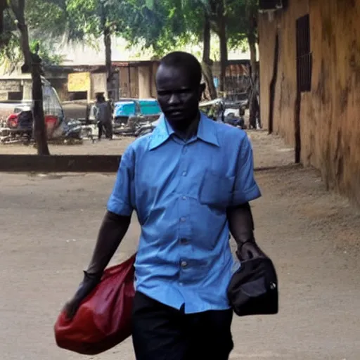 Image similar to thief carrying bag of money in the style of john muafangejo