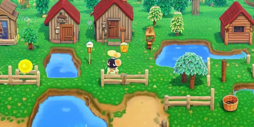 Prompt: cottagecore animal crossing, stardew valley, moss, village, plants, cute, friendly in the style of studio ghibli