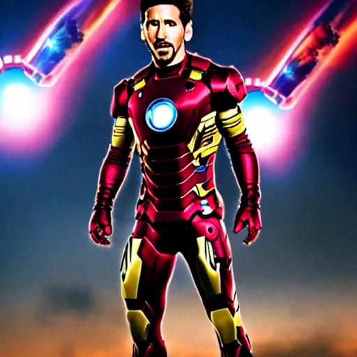 Prompt: film still of Lionel Messi as Ironman in the Avengers