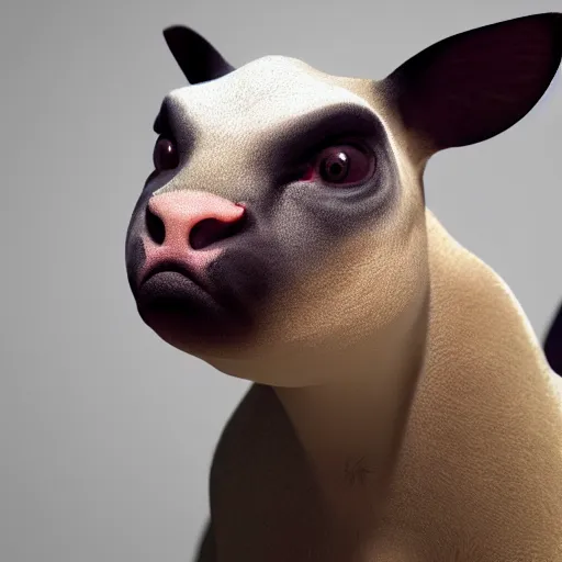 Image similar to siamese cat bull bovine hybrid, matador, fineline detail, cinematic quality, high octane, splash art, movie still, cinematic lighting, ray tracing, detailed face, octane render, long lens, shallow depth of field, bokeh, anamorphic lens flare, 8 k, hyper detailed, 3 5 mm film grain