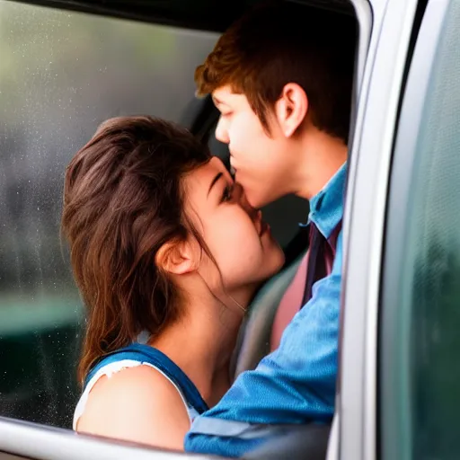 Prompt: high school kids making out in a steamy car windows