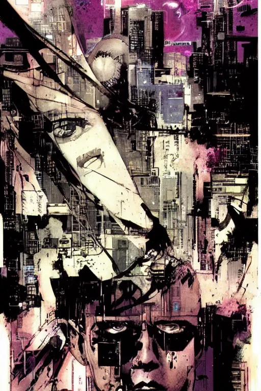 Image similar to cyberpunk dreaming by bobby zeik and bill sienkiewicz and david mack and dave mckean