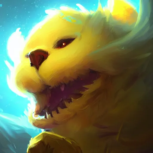 Image similar to a super cute glowing fluffy beast, yellow theme, bright art masterpiece artstation. 8 k, sharp high quality artwork in style of jose daniel cabrera pena and greg rutkowski, concept art by tooth wu, blizzard warcraft artwork, hearthstone card game artwork, cute animal