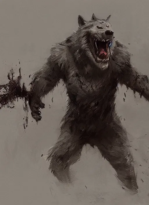 Image similar to jakub rozalski artstation, werewolf