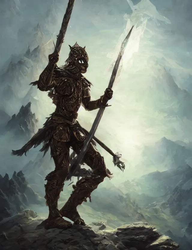 Image similar to masked warrior in crystalline diamond armour holding a diamond spear and standing on a hilltop, by frank fazetta and peter mohrbacher, trending on artstation, digital art, 4 k resolution, detailed, high quality, hq artwork, coherent, insane detail, concept art, character concept, character full body portrait