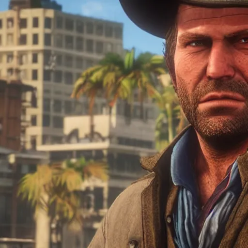 Prompt: Arthur Morgan from Red Dead Redemption 2 in Miami, city