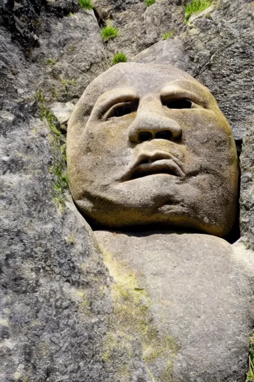 Prompt: dwayne the rock jonhson's face on a boulder as a tourist attraction