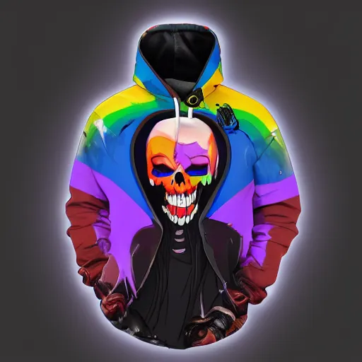 Prompt: Male Rainbow Grim Reaper, Pride hoodie, artstation