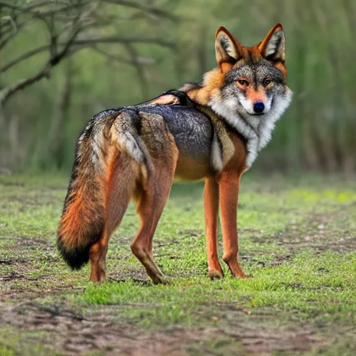 Prompt: professional photograph of a wild red wolf, high quality, hd, 8 k, 4 k, magnificent, award - winning, nature, nature photography, awe - inspiring, highly detailed, amazing