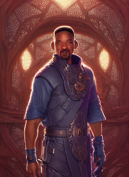 Image similar to will smith as oscar diggs, intricate, d & d, fantasy, art nouveau, digital painting, trending on artstation, sharp focus, wide shot, illustration, global illumination, ray tracing, art by artgerm and greg rutkowski and ruan jia