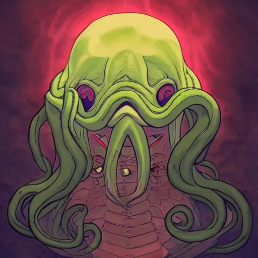 Image similar to A portrait of cthulhu, soft lighting, lovecraft, cool tones, cosmic horror, anime, in the style of studio ghibli, smooth