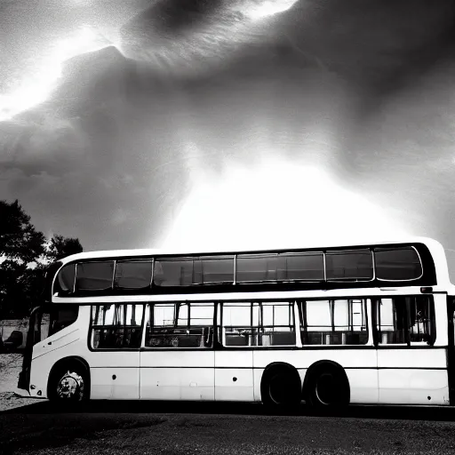 Image similar to a bus with wings shrouded in holy light