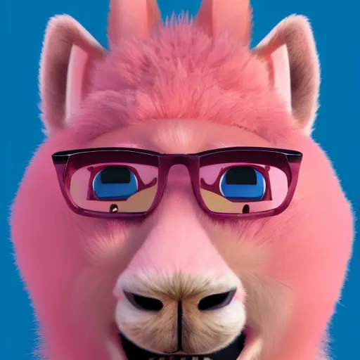 Prompt: logo of a pink alpaca in a suit in the style of zootopia, pixar, digital art, trending on artstation, award - winning