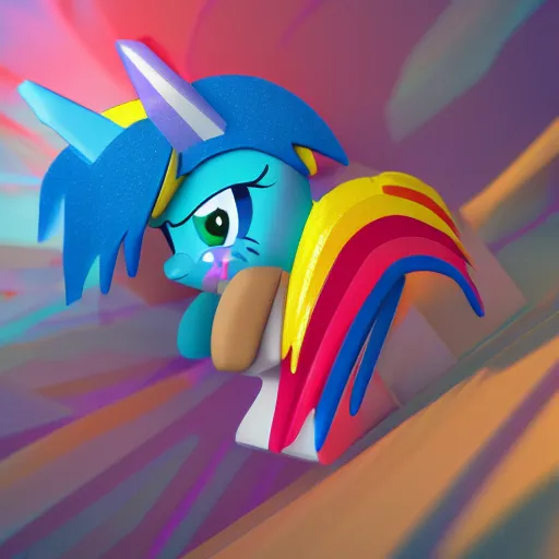 Prompt: rainbow dash. octane render. 16k. voxel art background