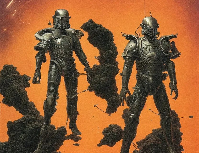 Prompt: a detailed portrait painting of a bounty hunter in combat armour and visor. cinematic sci-fi poster. Flight suit and wires, accurate anatomy. Samurai influence, knight influence. fencing armour. portrait symmetrical and science fiction theme with lightning, aurora lighting. clouds and stars. Futurism by moebius beksinski carl spitzweg moebius and tuomas korpi. baroque elements. baroque element. intricate artwork by caravaggio. Oil painting. Trending on artstation. 8k