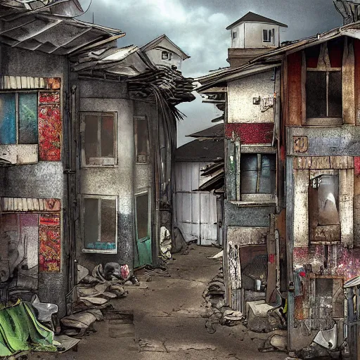Image similar to the slums just outside the pearly gates to the kingdom - of - heaven - in - the - clouds, digital art