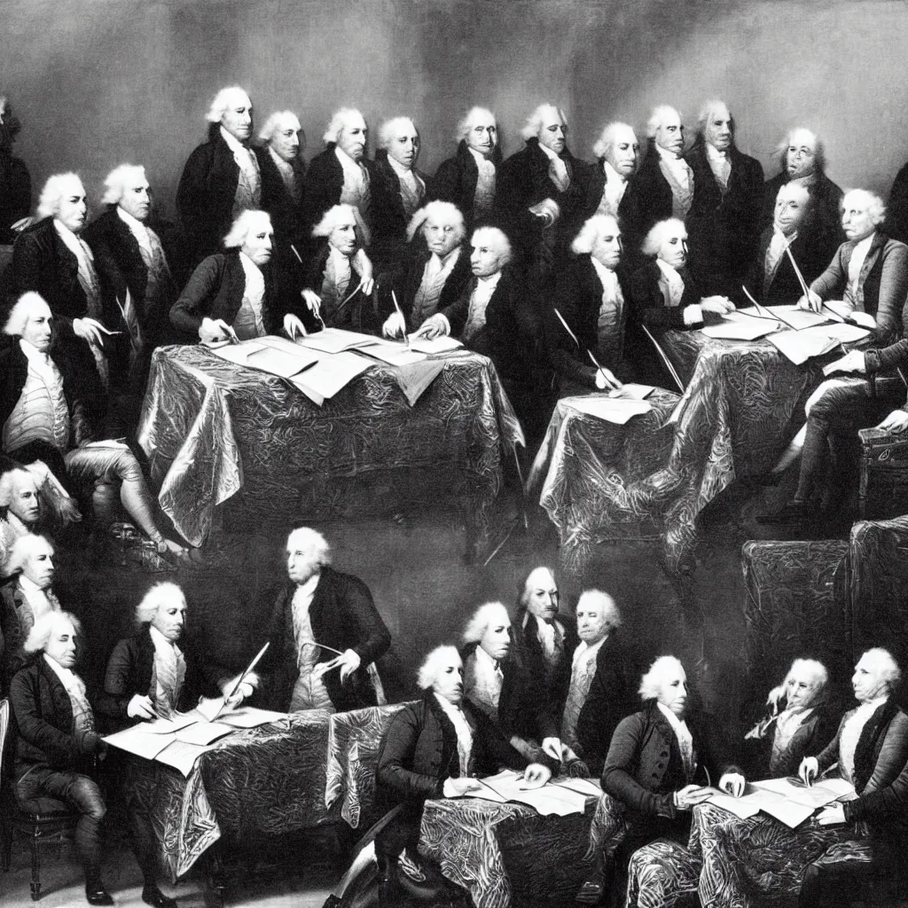 Image similar to cats signing the declaration of independence, by john trumball