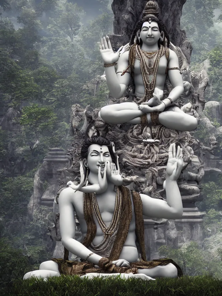 Image similar to lord shiva meditating, hyperrealistic, unreal engine