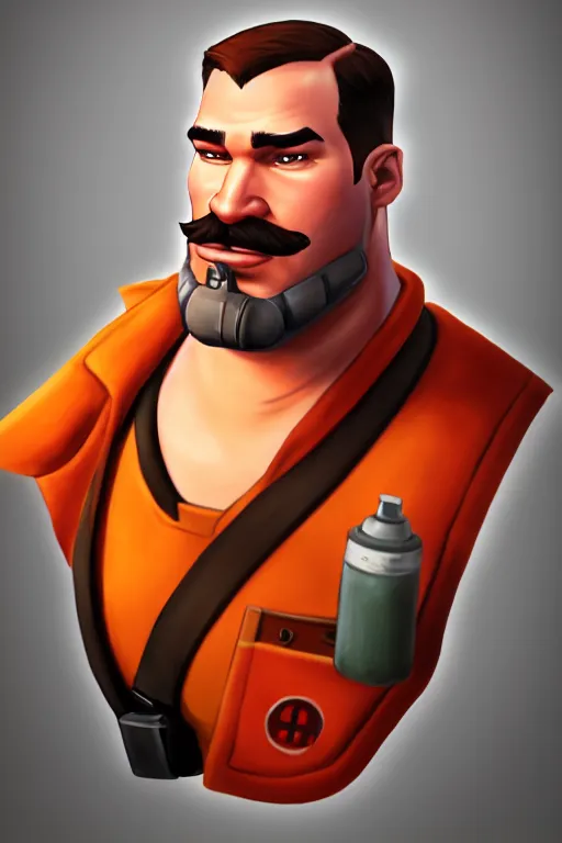 Image similar to beautiful highly detailed realistic stylized character portrait team fortress 2 medic, detailed character art master portrait, trending on artstation