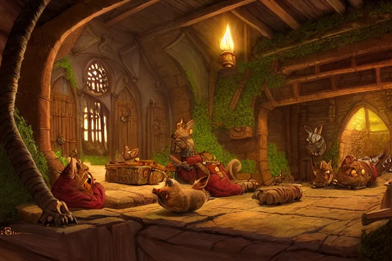 Image similar to an elaborate and detailed scene from the redwall abbey by brian jacques, detailed, fantasy concept art, cinematic lighting, beautiful