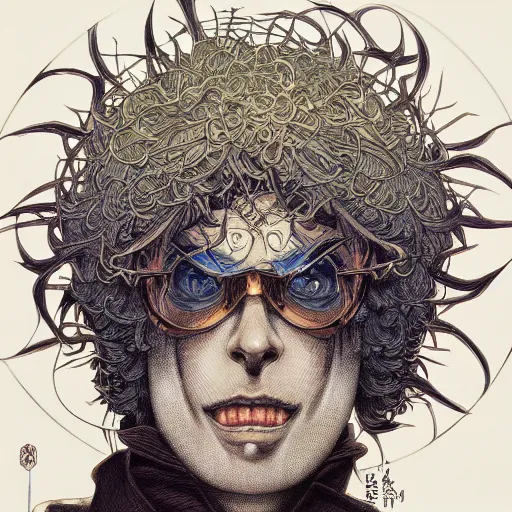 Image similar to portrait of crazy merlin, symmetrical, by yoichi hatakenaka, masamune shirow, josan gonzales and dan mumford, ayami kojima, takato yamamoto, barclay shaw, karol bak, yukito kishiro