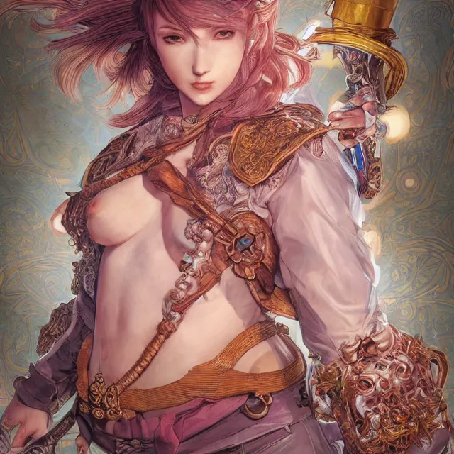 Image similar to the portrait of neutral good colorful female cleric bard as absurdly beautiful, gorgeous, elegant, skinny young gravure idol, an ultrafine hyperdetailed illustration by kim jung gi, irakli nadar, intricate linework, sharp focus, bright colors, octopath traveler, final fantasy, unreal engine 5 highly rendered, global illumination, radiant light, detailed and intricate environment