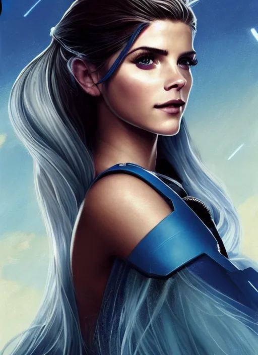 Prompt: portrait of a combination of Ashley Greene, Katheryn Winnick, Victoria Justice and Adriana Dxim, Grace Kelly, and Emma Watson with blue hair wearing Forerunner Armor from Halo, countryside, calm, fantasy character portrait, dynamic pose, above view, sunny day, thunder clouds in the sky, artwork by Jeremy Lipkin and Giuseppe Dangelico Pino and Michael Garmash and Rob Rey and Greg Manchess and Huang Guangjian, very coherent asymmetrical artwork, sharp edges, perfect face, simple form, 100mm