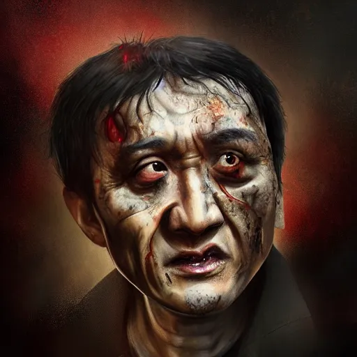 Image similar to a zombie Jackie Chan by WLOP, dark fantasy, trending on artstation