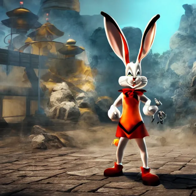 Image similar to bugs bunny in mortal kombat, videogame character, 3d render, 4k, artstation