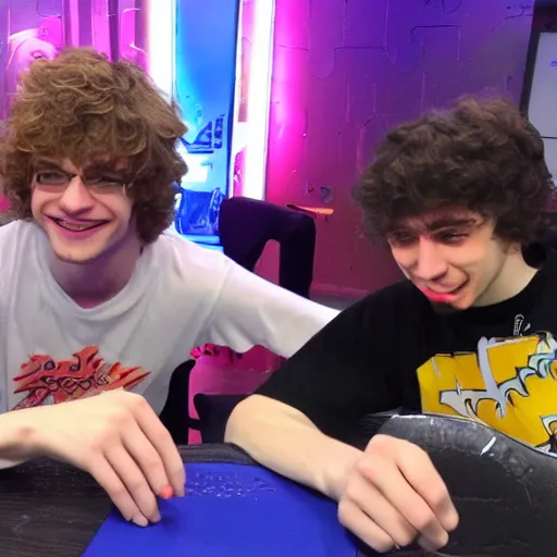 Image similar to Meteos and Sneaky having a great time at Bobby's pizza party