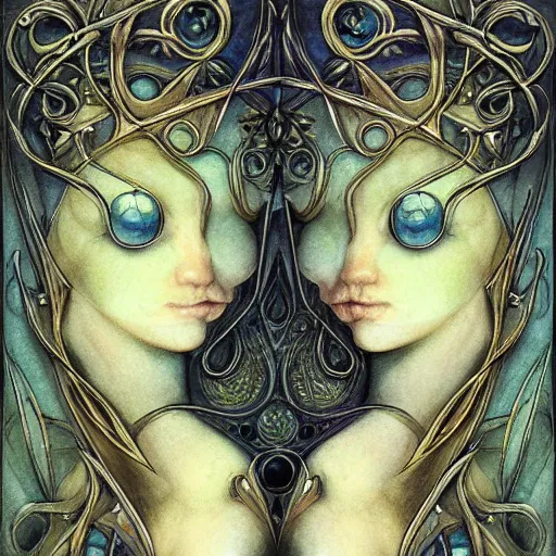 Image similar to detailed and sharp gemini artwork, mystic style, detailed, 8 k, detailed, symmetrical, by brian froud