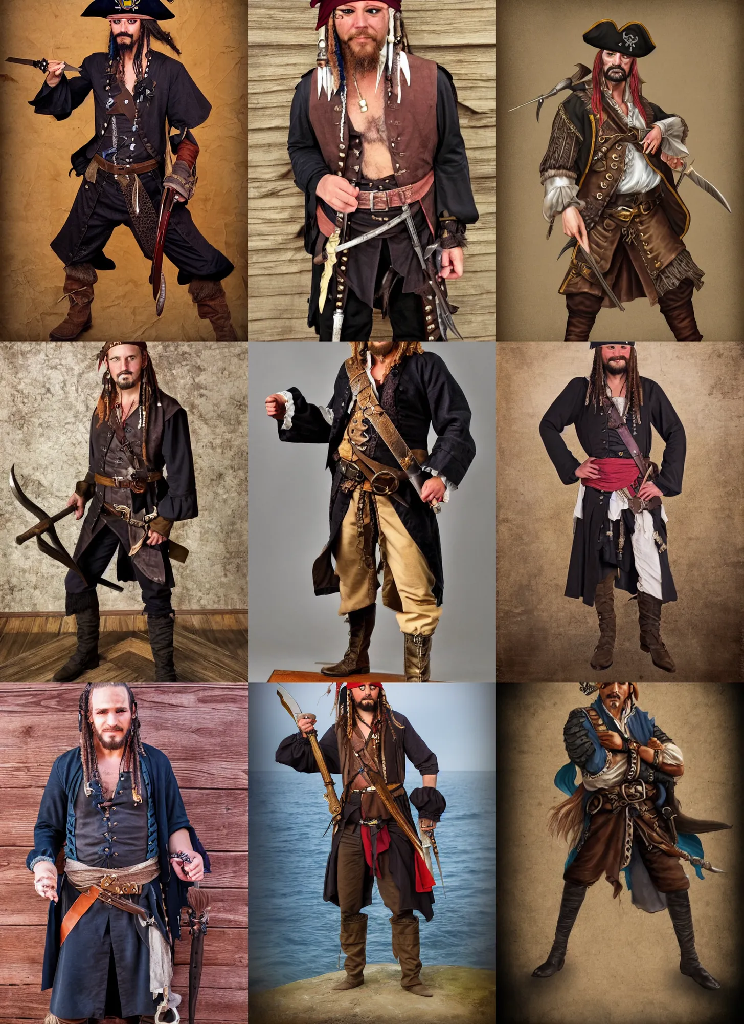 Prompt: full body photograph of a d & d style pirate with a handsome face