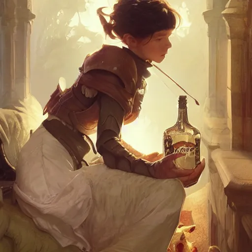 Image similar to Dad finally came back with milk, D&D, fantasy, highly detailed, digital painting, artstation, smooth, sharp focus, illustration, art by artgerm and greg rutkowski and alphonse mucha