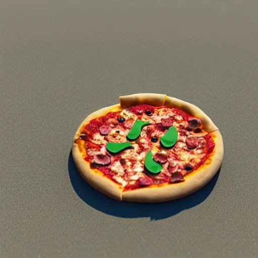 Prompt: an pizza creature enjoying the beach, 3 d render