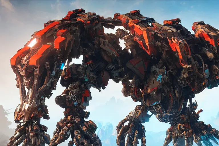 Image similar to ravager machine mecha animal beast robot of horizon forbidden west horizon zero dawn bioluminiscence global illumination ray tracing hdr fanart arstation by sung choi and eric pfeiffer and gabriel garza and casper konefal