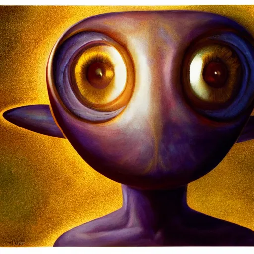 Prompt: a professionally painted portrait of a typical alien with large eyes, friendly, symmetry, golden hour, 8k, HD