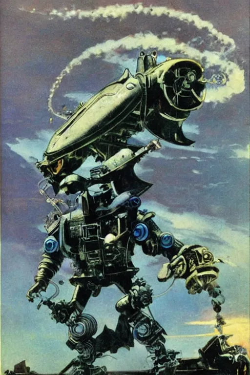 Image similar to a betta fish fighter robot by Frank Frazetta