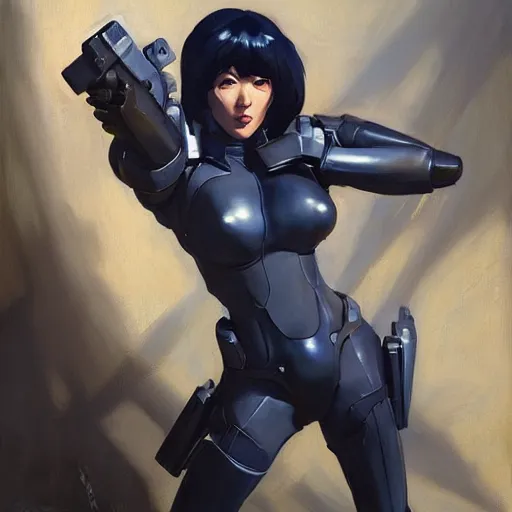 Image similar to greg manchess portrait painting of invisible armored motoko kusanagi as overwatch character, medium shot, asymmetrical, profile picture, organic painting, sunny day, matte painting, bold shapes, hard edges, street art, trending on artstation, by huang guangjian, gil elvgren, ruan jia, greg rutkowski, gaston bussiere