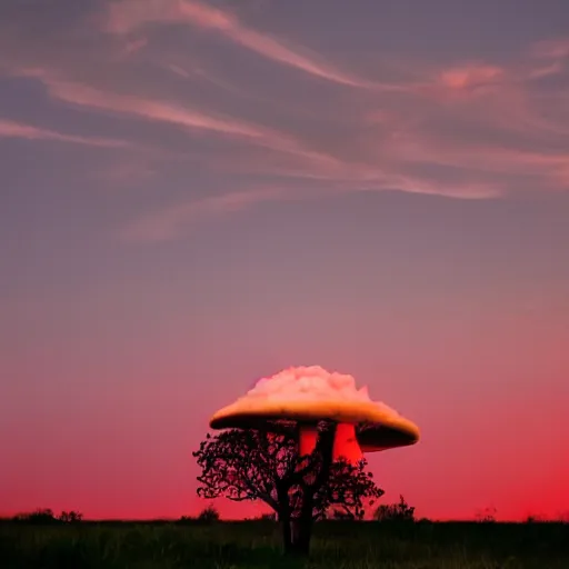 Prompt: mushroom cloud with red sky ’ s