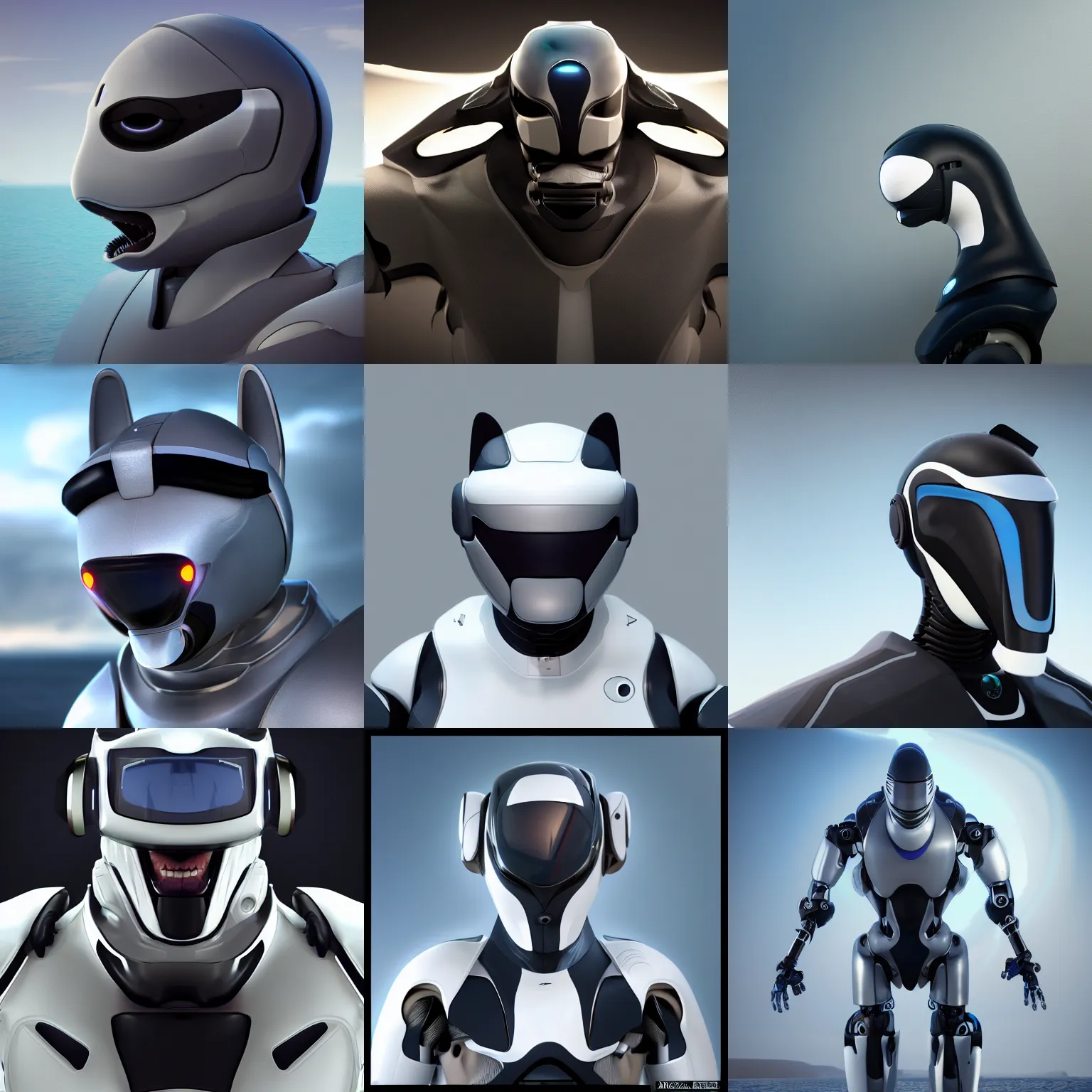 Image similar to male robotic anthro orca, visor screen for face, snout under visor, commission on furaffinity, cgsociety, octane render