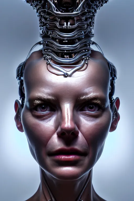 Image similar to hyperrealistic close-up rococo cyborg woman! highly detailed concept art eric zener elson peter cinematic hard lighting high angle hd 8k sharp shallow depth of field, inspired by David Paul Cronenberg and Zdzisław Beksiński