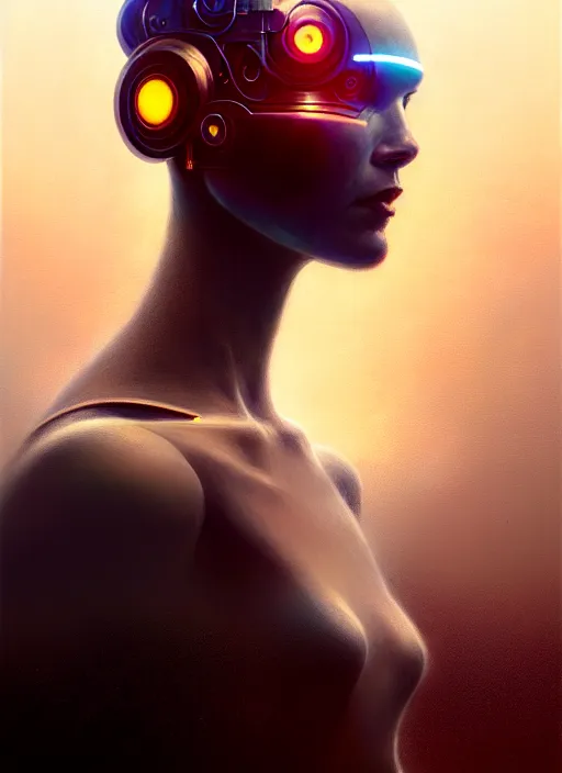 Image similar to a portrait of cyborg transcendence, surrealism, surrealist conceptual art, realist, digital painting, aesthetics, soft, sharp focus, vintage, artstation hd, by greg rutkowski, bruce pennington, valentina remenar and asher duran