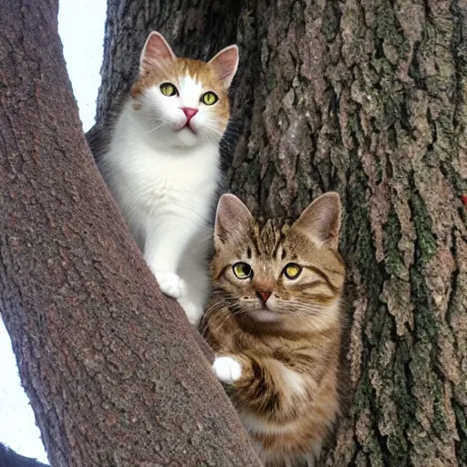 Image similar to - Many Different Cats Climbing Large Tree