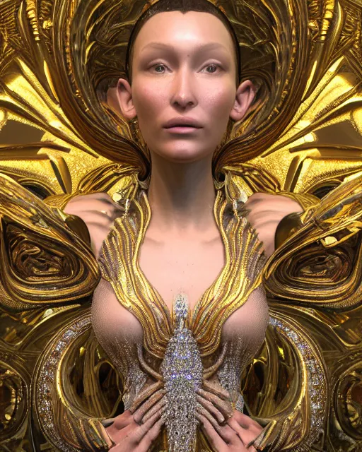 Image similar to a highly detailed metahuman 4 k close up render of an alien goddess bella hadid monument renaissance in iris van herpen dress schiaparelli in diamonds crystals swarovski and jewelry iridescent in style of alphonse mucha gustav klimt trending on artstation made in unreal engine 4