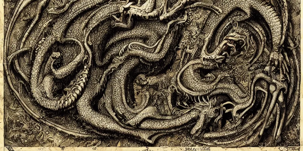 Prompt: a lovecraftian cinematic isograph print of a incan dragon by h. r giger in the style of renaissance art, trending on art station